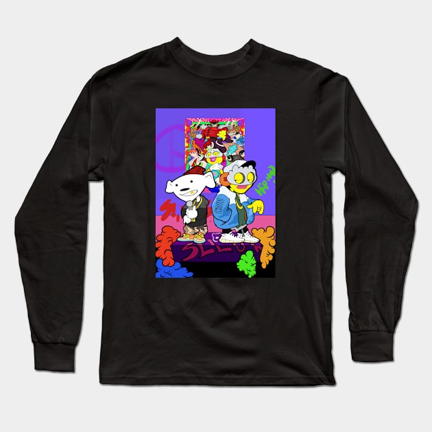 Dope Slluks character with cool dog chilling illustration Long Sleeve T-Shirt by slluks_shop